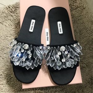 Embellished miu miu slides